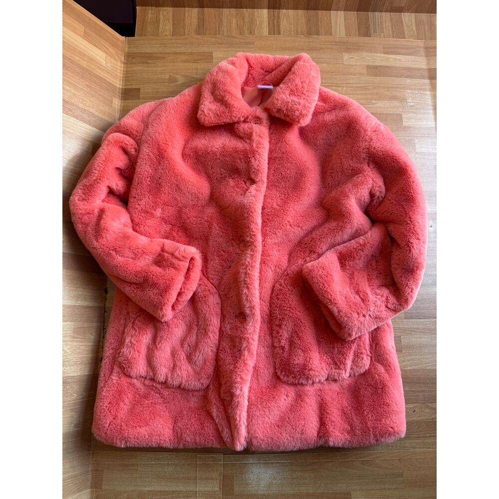 Nordstrom faux fur coat, size 7/8 beautiful coral color